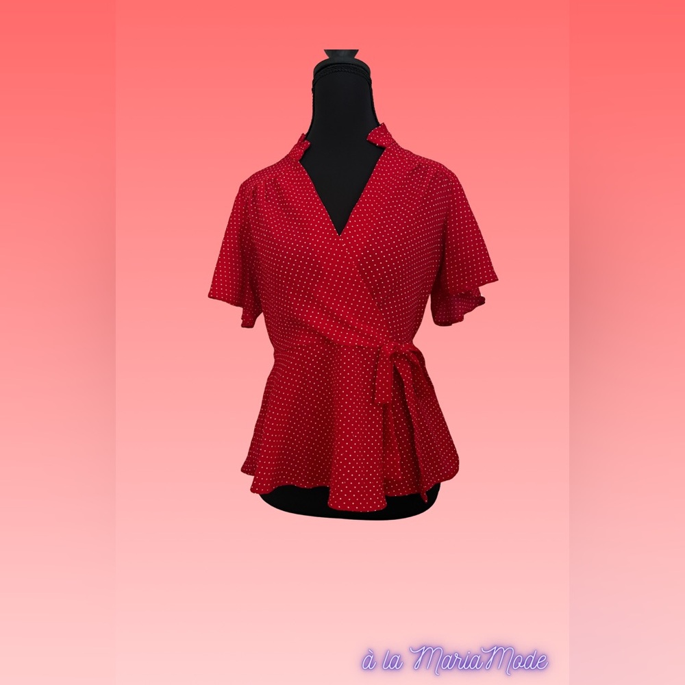 Monteau Red Polka Dot Wrap Blouse